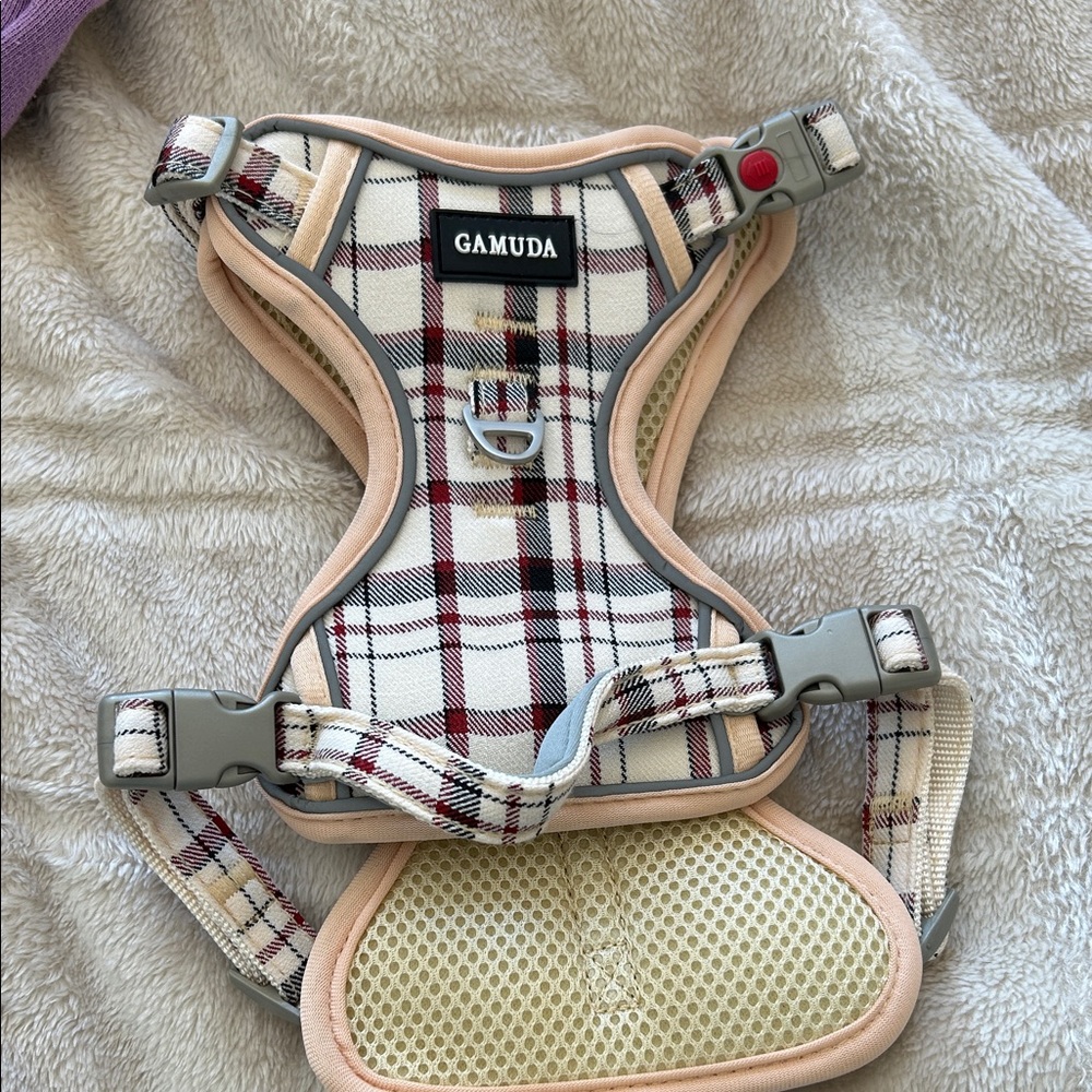 Plaid Dog Harness - Cream and Red